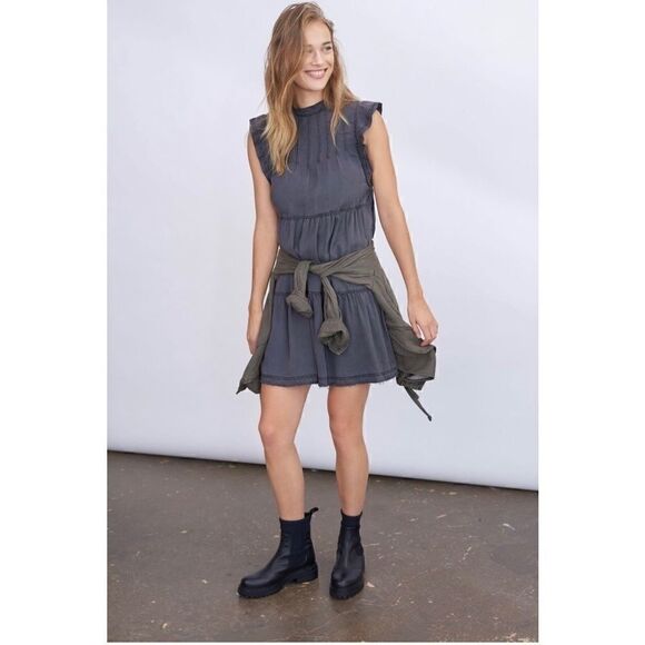 NEW Anthropologie Jenee Washed Black Tiered Flutter Tunic Mini Dress X-Small - Picture 3 of 6